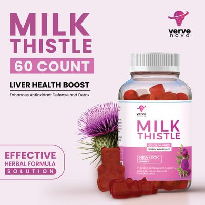 VERVENOVA Milk Thistle Supplement Gummies - Liver Health Support, Herbal Antioxidant, Sugar-Free, Vegan, 60 Count