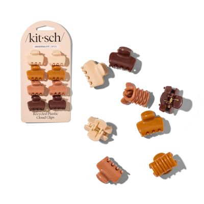 Kitsch Small Hair Clips for Women and Girls - Mini Claw Clips - Hair Accessories for Women - Daily Styling, Recycled, Sedona - 8pc Set