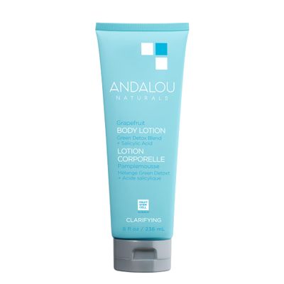 Andalou Naturals Body Lotion, Clarifying Grapefruit Skin Care, Lightweight, Gentle Exfoliating &amp; Moisturizing Lotion with Salicylic Acid &amp; Tea Tree for Skin Prone to Back Acne &amp; Blemishes, 8 fl oz