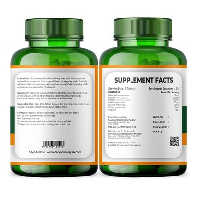 Divya Himalayan Liver Detox Supplement Support Liver Cleanse &amp; Detoxification Herbal Liver Support with Dandelion Root Choline Beetroot &amp; Artichoke Extract - 60 Tablets