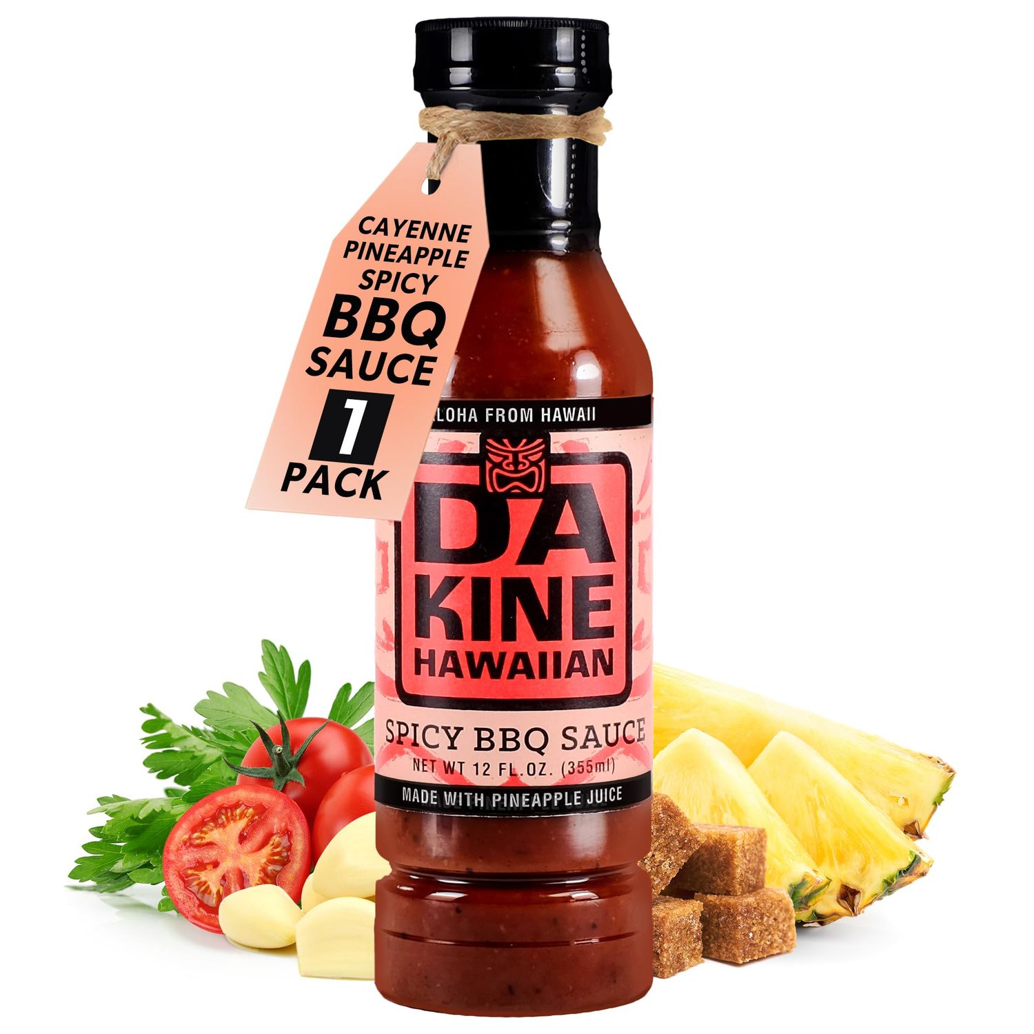 Da Kine Hawaiian Spicy BBQ Sauce - Premium Gourmet Barbecue Sauce, Gluten-Free, Flavored Seasoning &amp; Dipping, BBQ Spices for Meat, Fish &amp; Vegetables, Grill &amp; Kitchen Essentials - Spicy 12 oz 1 Pack