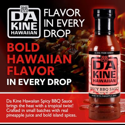 Da Kine Hawaiian Spicy BBQ Sauce - Premium Gourmet Barbecue Sauce, Gluten-Free, Flavored Seasoning & Dipping, BBQ Spices for Meat, Fish & Vegetables, Grill & Kitchen Essentials - Spicy 12 oz 1 Pack