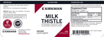 Kirkman Milk Thistle 100 mg - Hypoallergenic 100 Vegetarian Capsules
