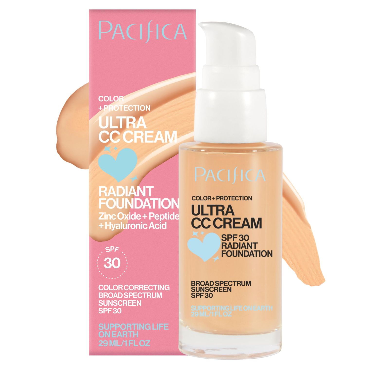 Pacifica Ultra CC Cream Radiant Foundation SPF 17 Natural Medium - Medium-Coverage Tinted Moisturizer Mineral Sunscreen, Dewy Finish, 1 fl oz