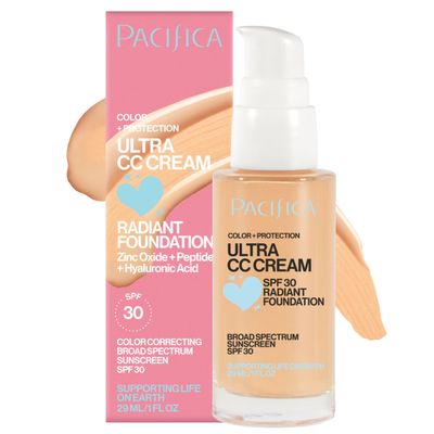 Pacifica Ultra CC Cream Radiant Foundation SPF 17 Natural Medium - Medium-Coverage Tinted Moisturizer Mineral Sunscreen, Dewy Finish, 1 fl oz