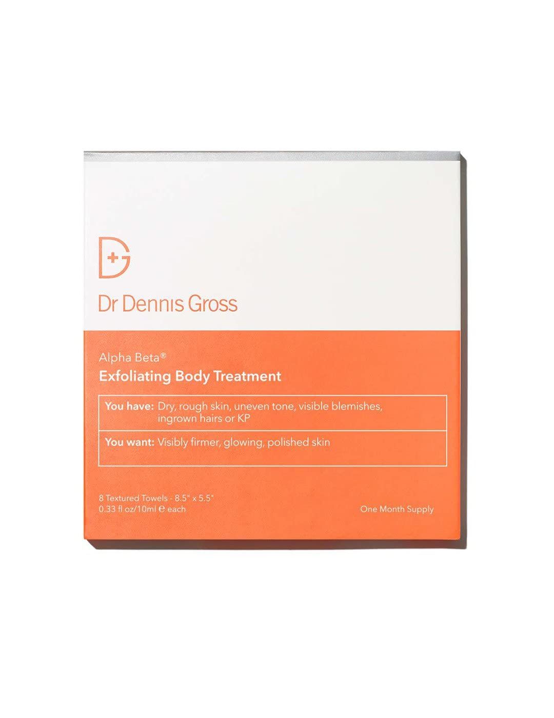 Dr Dennis Gross Alpha Beta Exfoliating Body Treatment Multi-Tasking Powered by AHABHAs for Smooth, Hydrated Skin While Improving Ingrown Hairs, Keratosis Pilaris, and Blemishes 8 Textured Towels