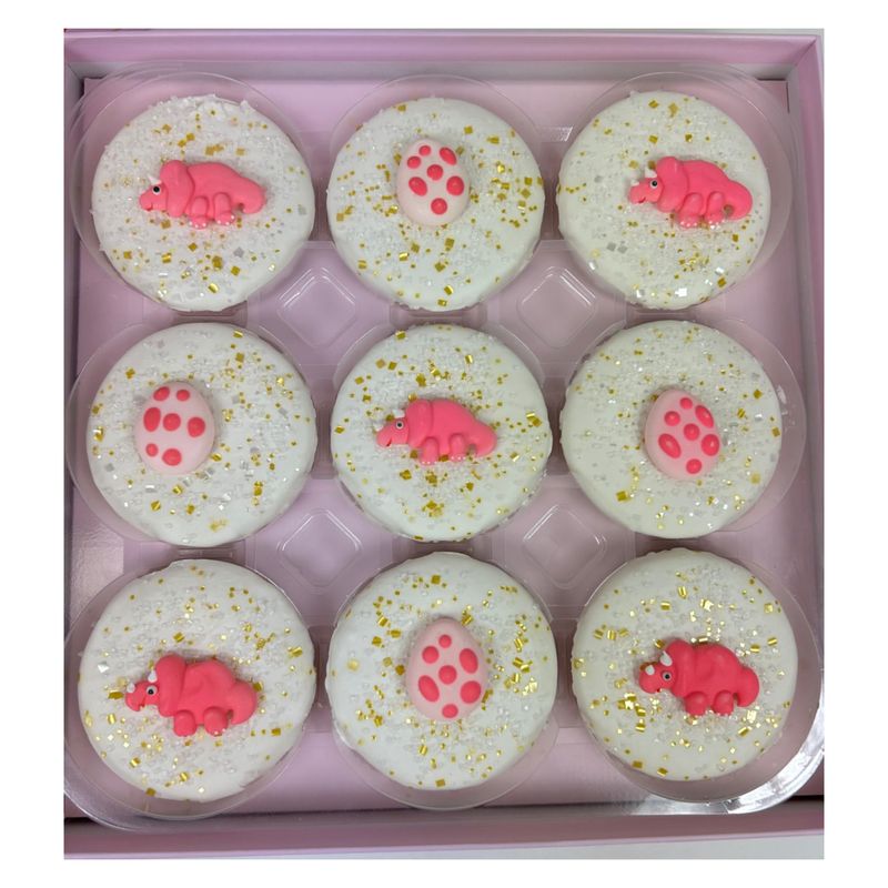 Bakery Bling Pink Dinosaur Designer Decorated Cookies 9 Count, Nut &amp; Dairy Free, Kosher Pre-Baked Vanilla Sugar Cookies with Edible Glitter &amp; Dinosaur Themed Royal Icing Decorations Giftable &amp; Read...