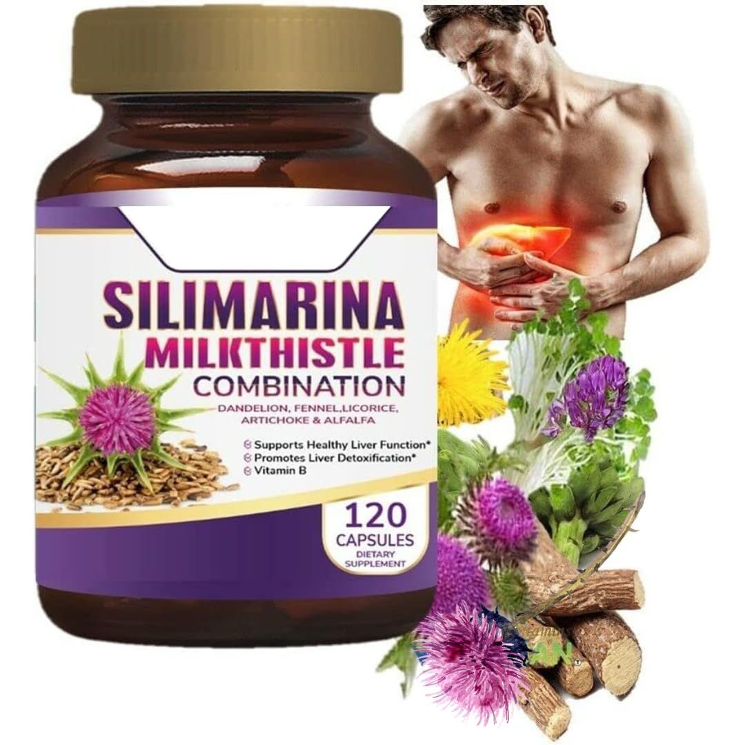 Pastillas para el higado graso Silimarina para el higado graso 120 Capsules with Silymarin, Dandelion, Fennel, Complex B, Licorice.