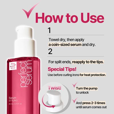 Mise En Scene Perfect Styling Serum for Heat Damage Protection - Hair Serum for holding Bounce, Hair Essence for Long Lasting Curl, Powdery Scent, with Argan Oils, 2.70 fl. Oz