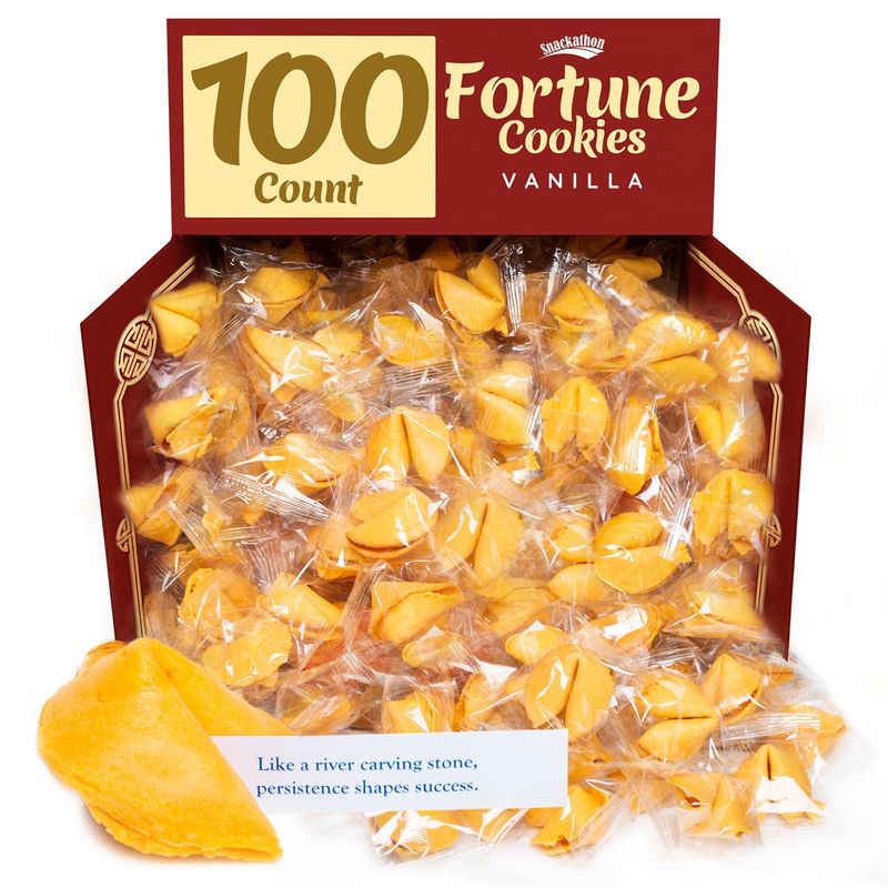 Snackathon Fortune Cookies, Individually Wrapped, Bulk Pack, Premium USA Made 100 Count, Vanilla