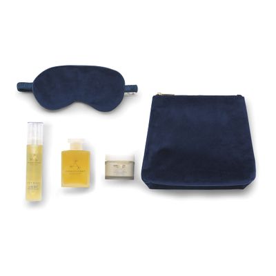 Aromatherapy Associates Ultimate Moment of Rest. Luxurious Holiday Gift Set Includes Deep Relax Bath and Shower Oil, Restful Mist, Body Butter and Eye Mask in a Velvet Bag 1 Count