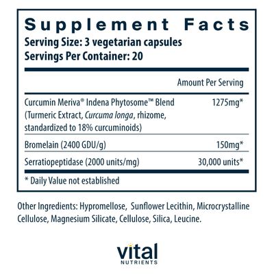 Vital Nutrients Phyto-Curcumin Plus Enzymes Curcumin Supplements with Phytosome Extract Support for Muscle, Bone, Liver, and Heart Health Gluten, Dairy, Soy Free 60 Capsules