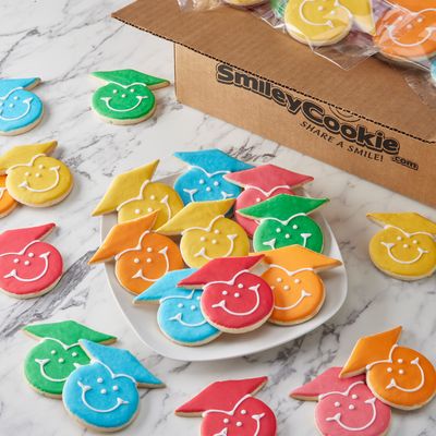 50-Pack Nut-Free Rainbow Graduation Smiley Cookies
