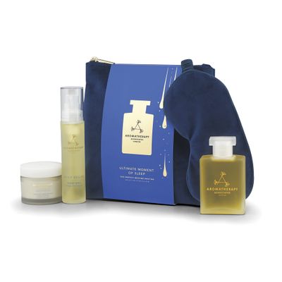 Aromatherapy Associates Ultimate Moment of Rest. Luxurious Holiday Gift Set Includes Deep Relax Bath and Shower Oil, Restful Mist, Body Butter and Eye Mask in a Velvet Bag 1 Count