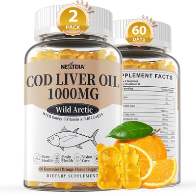 Made in USA Cod Liver Oil 1000mg Gummies for Adults &amp; Kids, with Vitamin A &amp; D3 - Omega 3 Fish Oil Alternative - DHA 360mg &amp; EPA 240mg for Brain, Bone, Eye &amp; Immune Health, Sugar Free, 120 Cts
