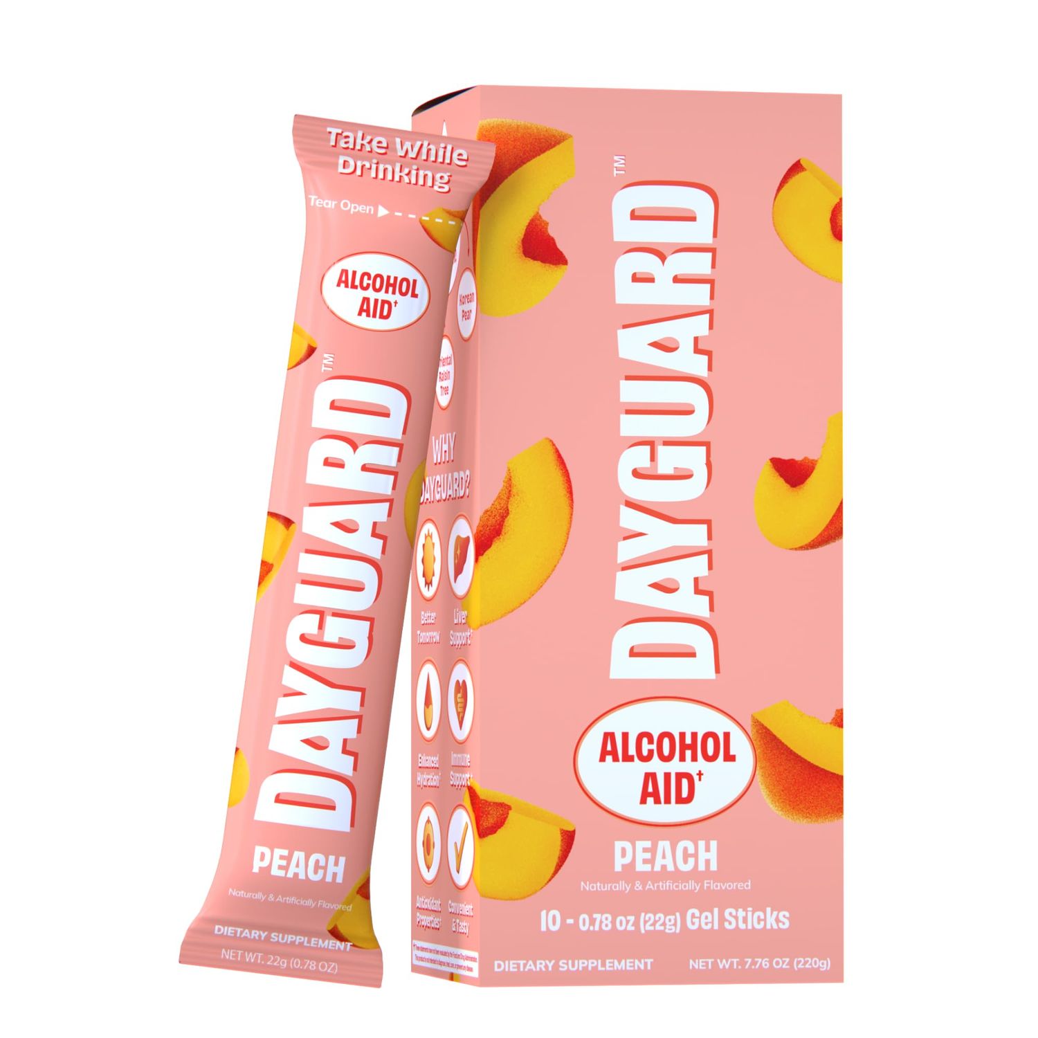 DAYGUARD Peach Jelly Sticks Pre Drinking &amp; Pre Alcohol Aid Routine Better Morning, Liver Support, Regret Prevention Highest DHM Among Popular Recovery Brands, Korean Pear, L-Cysteine 22g x 10