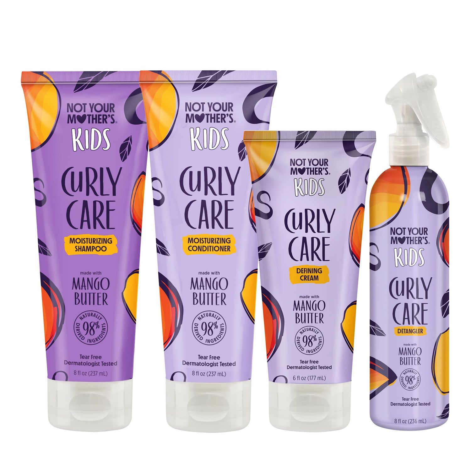 Not Your Mother&#39;s Kids Curly Care Shampoo, Conditioner, Curl Defining Cream, and Detangler Spray 4-Pack - Hair Products for Kids - Tear-Free Formula - For All Curl Types