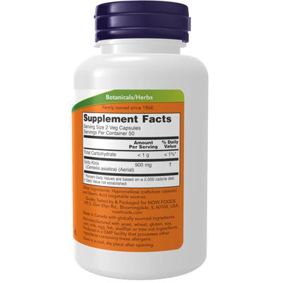 NOW Foods Supplements, Gotu Kola Centella asiatica 450 mg, Herbal Supplement, 100 Veg Capsules