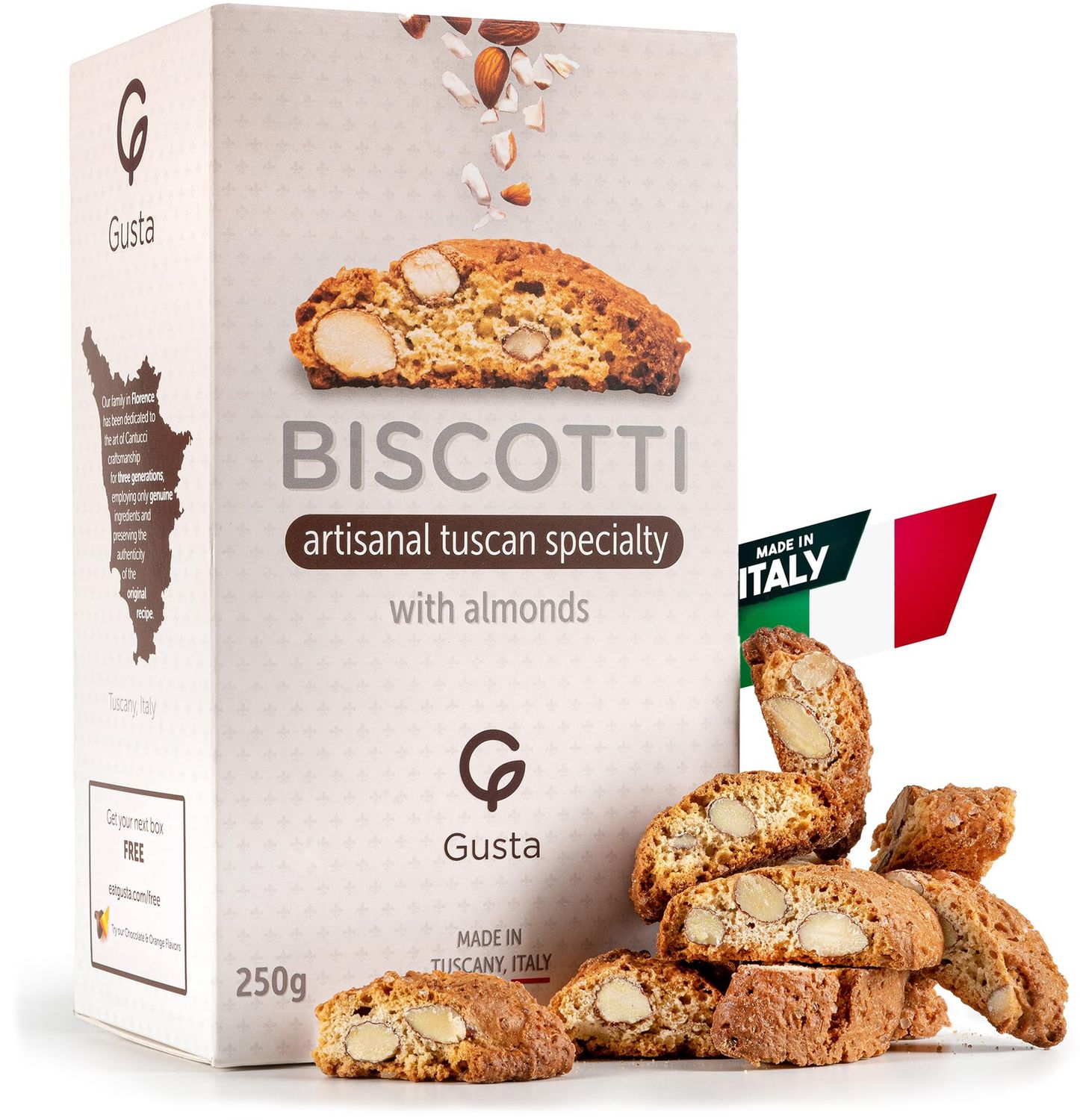 Original Almond Italian Biscotti Cookies - Made in Tuscany, Italy - Classic Two Bites Size - All Natural Ingredients - Fresh &amp; Genuine Italian Dessert Treats - 8.82oz