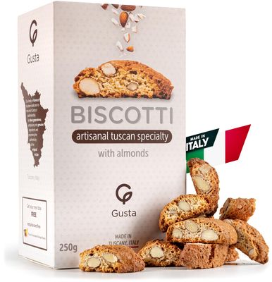 Original Almond Italian Biscotti Cookies - Made in Tuscany, Italy - Classic Two Bites Size - All Natural Ingredients - Fresh &amp; Genuine Italian Dessert Treats - 8.82oz