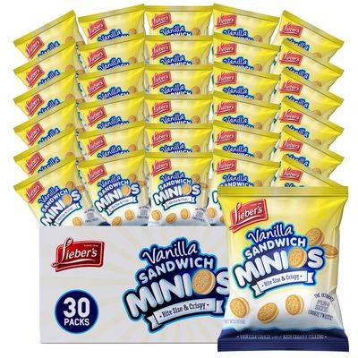 Liebers Sandwich Minios Vanilla Cookies - Bite-Sized Treats with Rich Cream Filling - 2 Oz. Bags, 30 Snack Packs - Crispy and Delicious