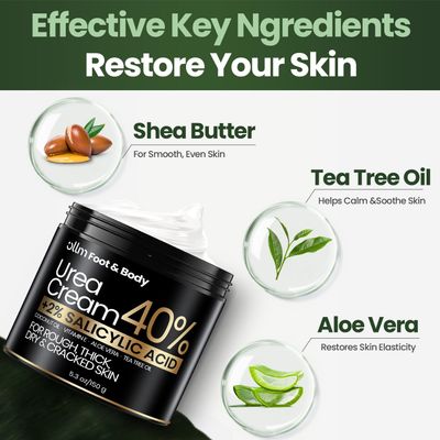 Urea Cream 40 Percent for Feet - Foot Cream for Dry Cracked Heels, 2 Salicylic Acid for Callus Remover, Maximum Strength Repair Skin, Soft & Smooth 40 Urea Lotion Moisturizer Elbows Hands Knees
