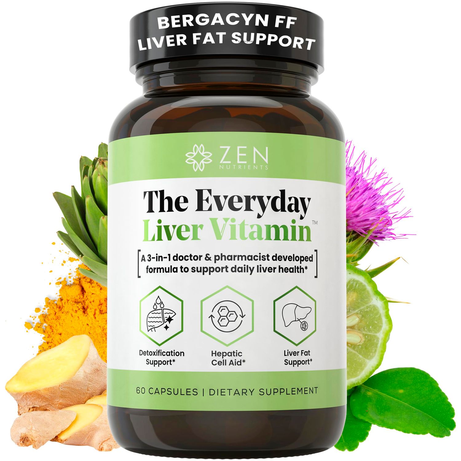 Zen Nutrients The Everyday Liver Vitamin - Liver Cleanse Detox &amp; Repair with Bergacyn FF, Organic Milk Thistle, Dandelion Root &amp; Artichoke Extract for Liver Health - Fatty Liver Support Supplements