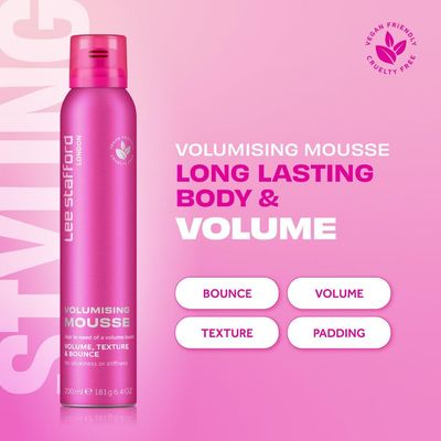 Lee Stafford Volumizing Hair Mousse Styling - Add Volume & Texture to Fine Frizzy Hair, Best Flexible Body Boosting Foam with Strong Hold, Weightless, Thickening, Men & Women, 6.4 Oz