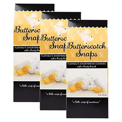 Flathau&#39;s Fine Foods Butterscotch Snaps, Shortbread Cookies, Gourmet Snack, 8-Ounce Boxes Pack of 3