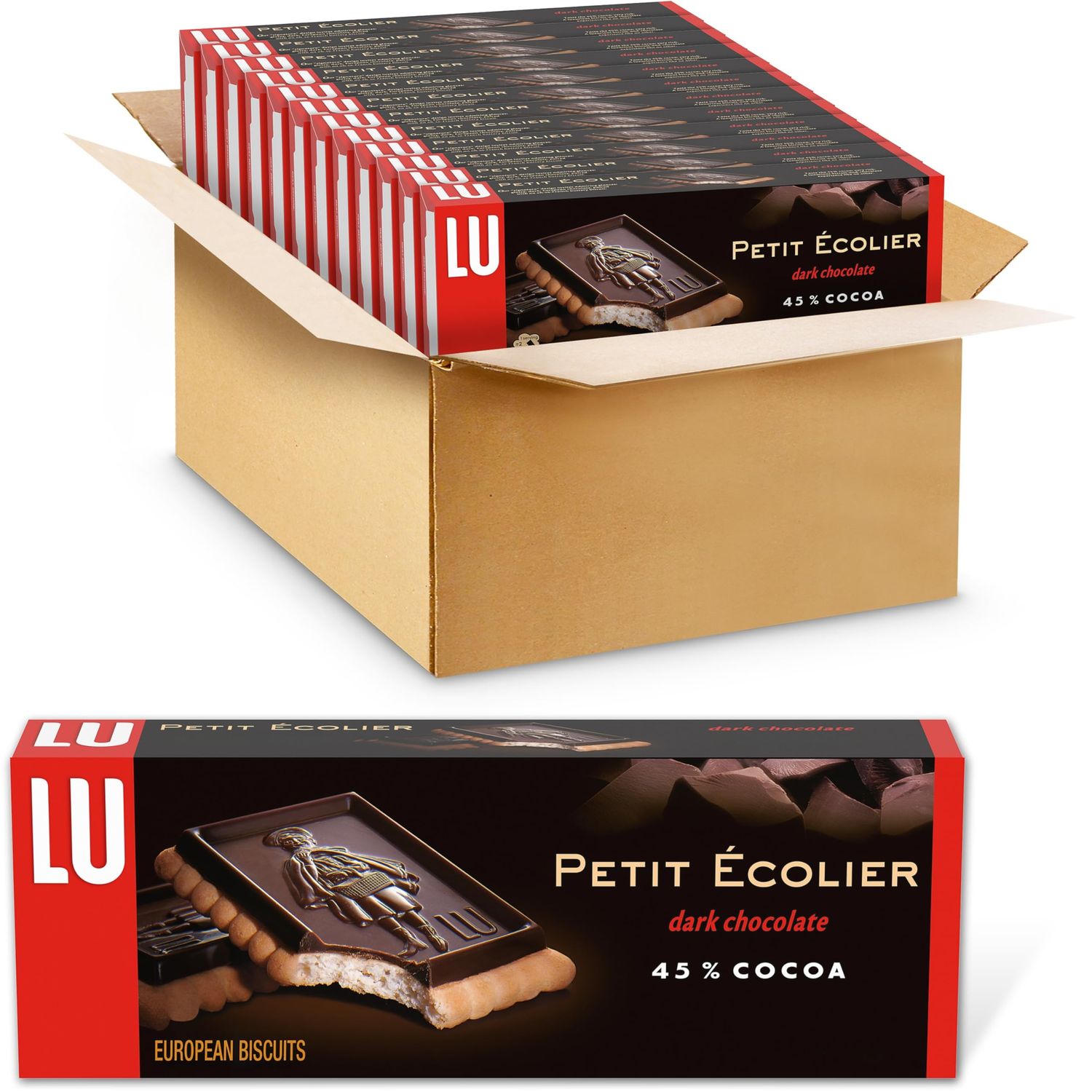 Lu Petit Ecolier European Dark Chocolate Biscuit Cookies, 45 Cocoa, 12 - 5.3 oz Boxes