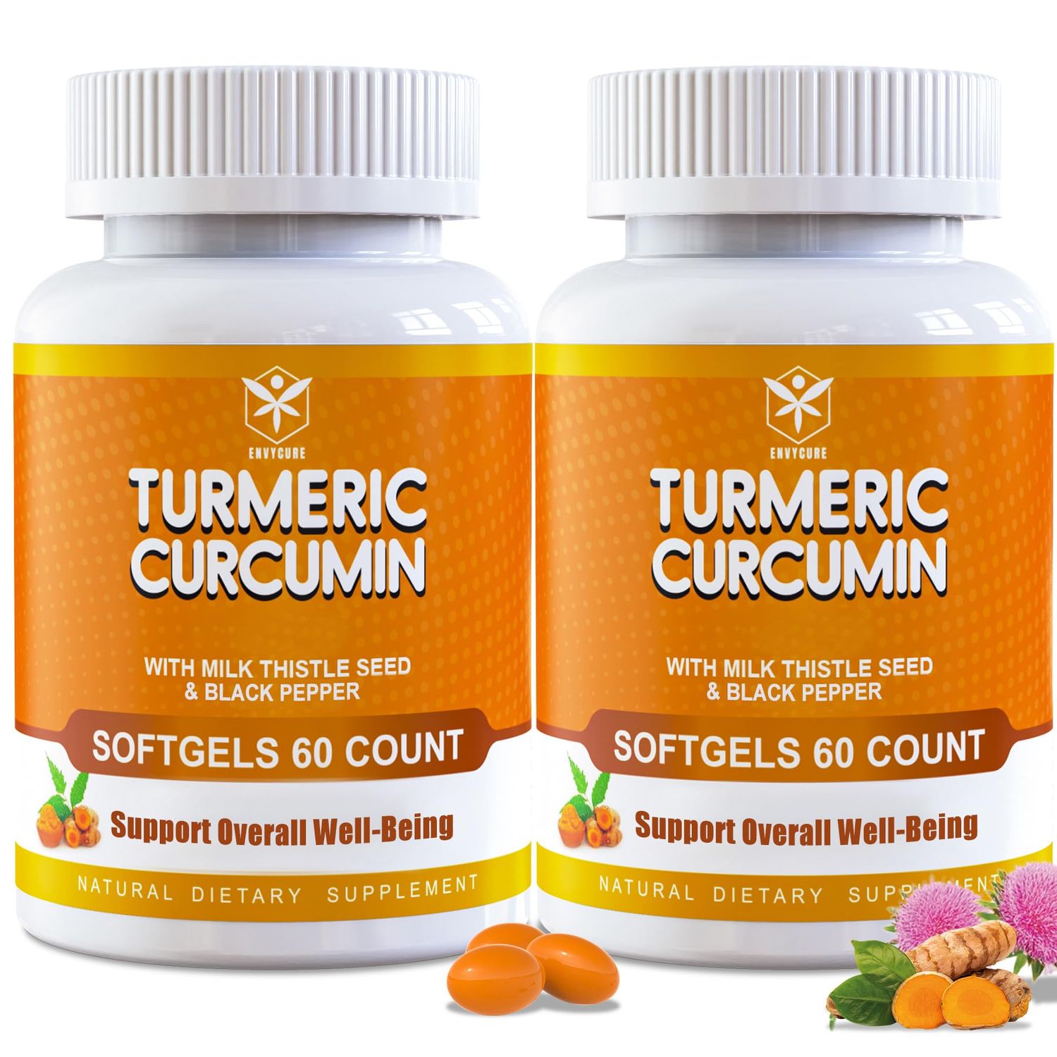5 in 1 Turmeric Curcumin Softgels 2000mg with Milk Thistle Seed Extract &amp; Black Pepper, Ginger Root - Immune, Liver Support - 95 Curcuminoids - Turmeric and Ginger Supplement Softgel Capsules