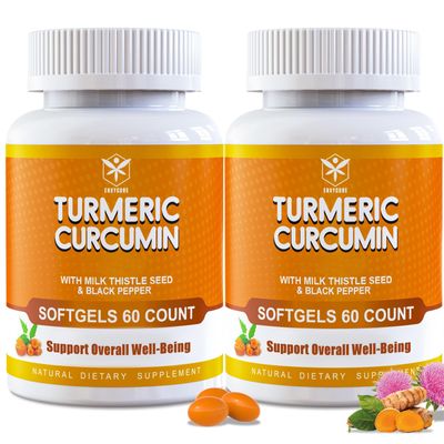 5 in 1 Turmeric Curcumin Softgels 2000mg with Milk Thistle Seed Extract &amp; Black Pepper, Ginger Root - Immune, Liver Support - 95 Curcuminoids - Turmeric and Ginger Supplement Softgel Capsules