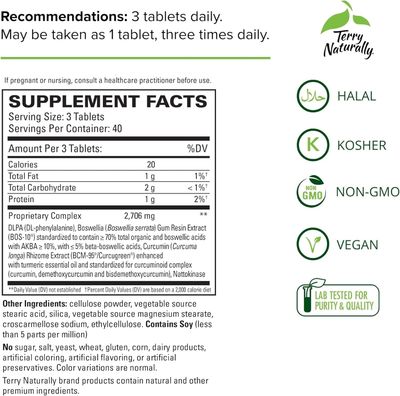 Terry Naturally Curamin Extra Strength - Curcumin & Boswellia for Healthy Circulation Support - Turmeric Supplement to Aid Joints, Muscle Health & Endorphin Production - 120 Tablets Pack of 2