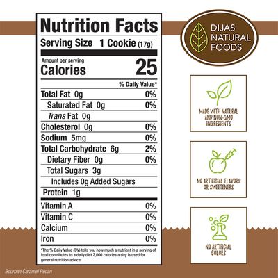 DIJAS Natural Foods, Crunchy Fat Free Biscotti Cookie, All Natural Preservative Free Ingredients, Delicious Low Calorie Snack 5 Ounces, Bourbon Caramel Pecan