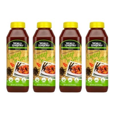 World Harbors Maui Sweet and Sour Sauce - Hawaii Style Perfect for Dipping, Dumplings, Chicken Nuggets, Various Meats Including Beef, Pork, Seafood &amp; Vegetable Made in USA 16-Fl Oz Bottles Pack of 4