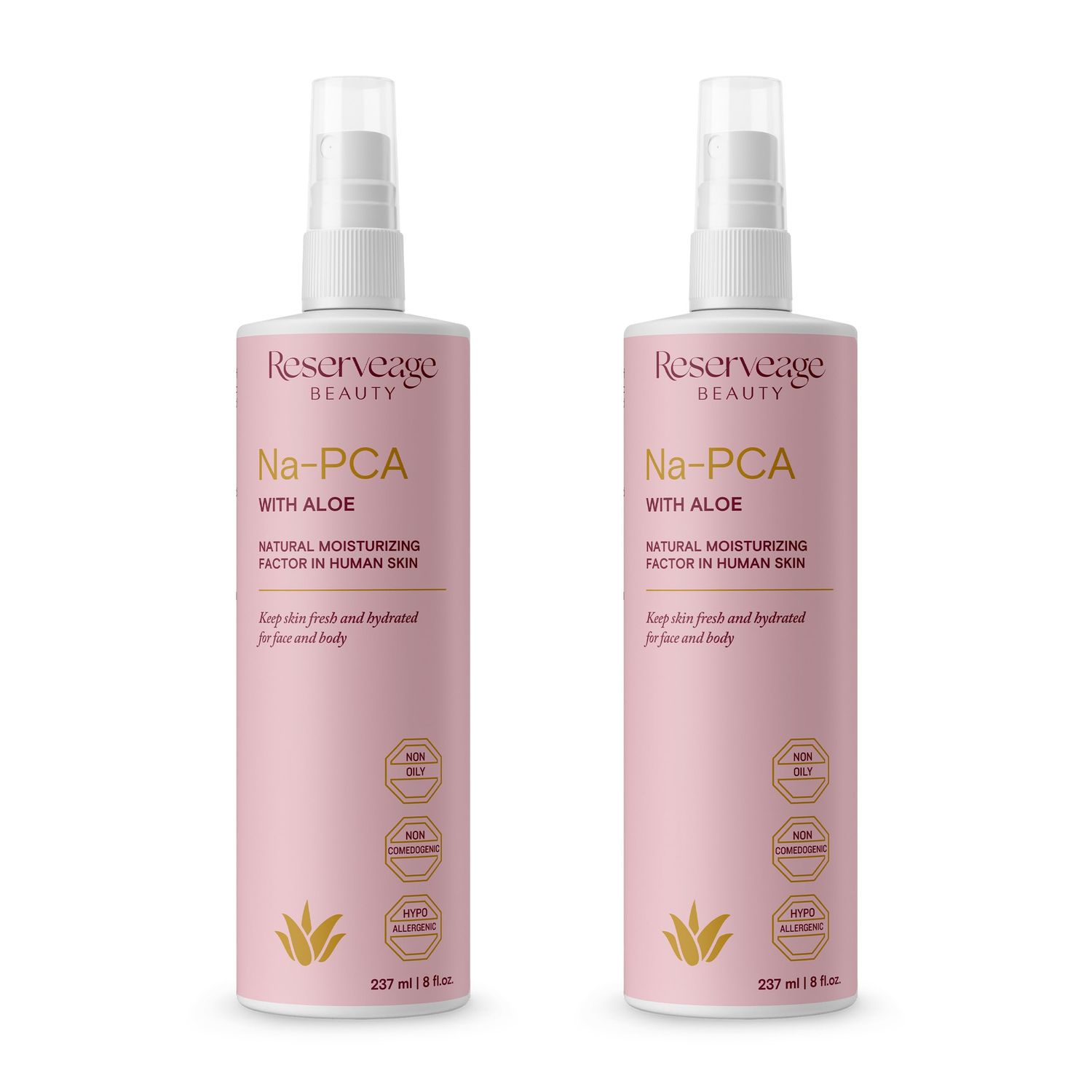 Reserveage Na-PCA Spray with Aloe Vera - Moisturizing Body Lotion for Dry Skin - Anti Aging Face Moisturizer for Women and Men - with Aloe Vera &amp; Eucalyptus Oil 8 Fl Oz Pack of 2