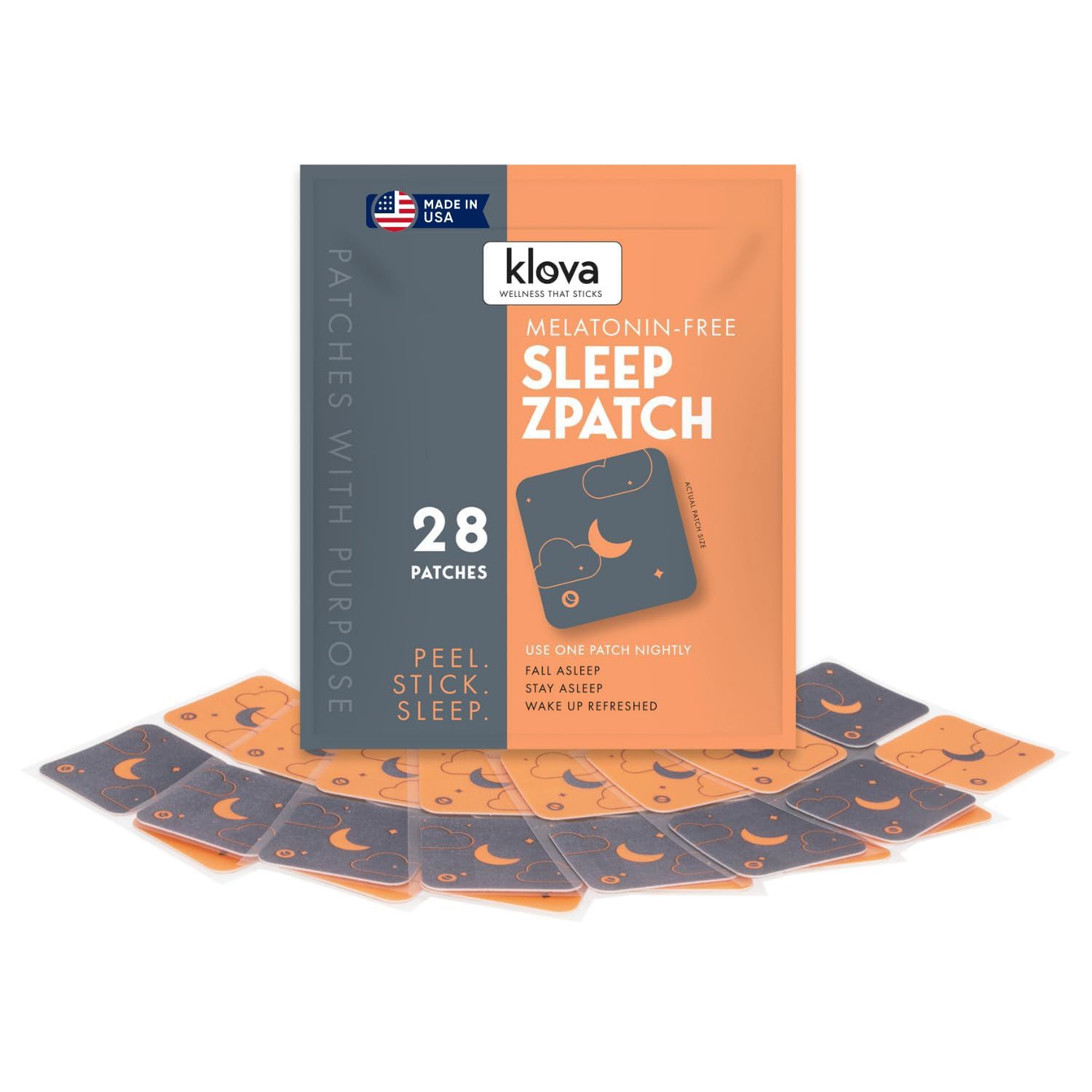 Klova Melatonin-Free Sleep Patches with Ashwagandha, L-Theanine, Hops, Valerian, GABA and Other Natural Ingredients: for Falling Asleep Faster, Staying Asleep Longer &amp; Eliminating Groggy Mornings