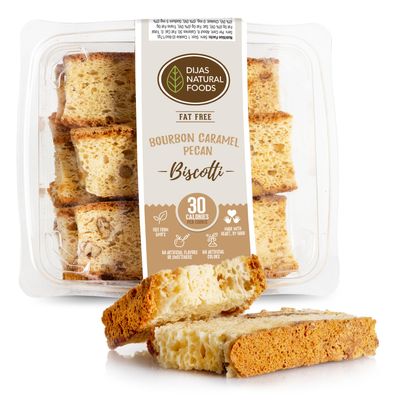 DIJAS Natural Foods, Crunchy Fat Free Biscotti Cookie, All Natural Preservative Free Ingredients, Delicious Low Calorie Snack 5 Ounces, Bourbon Caramel Pecan