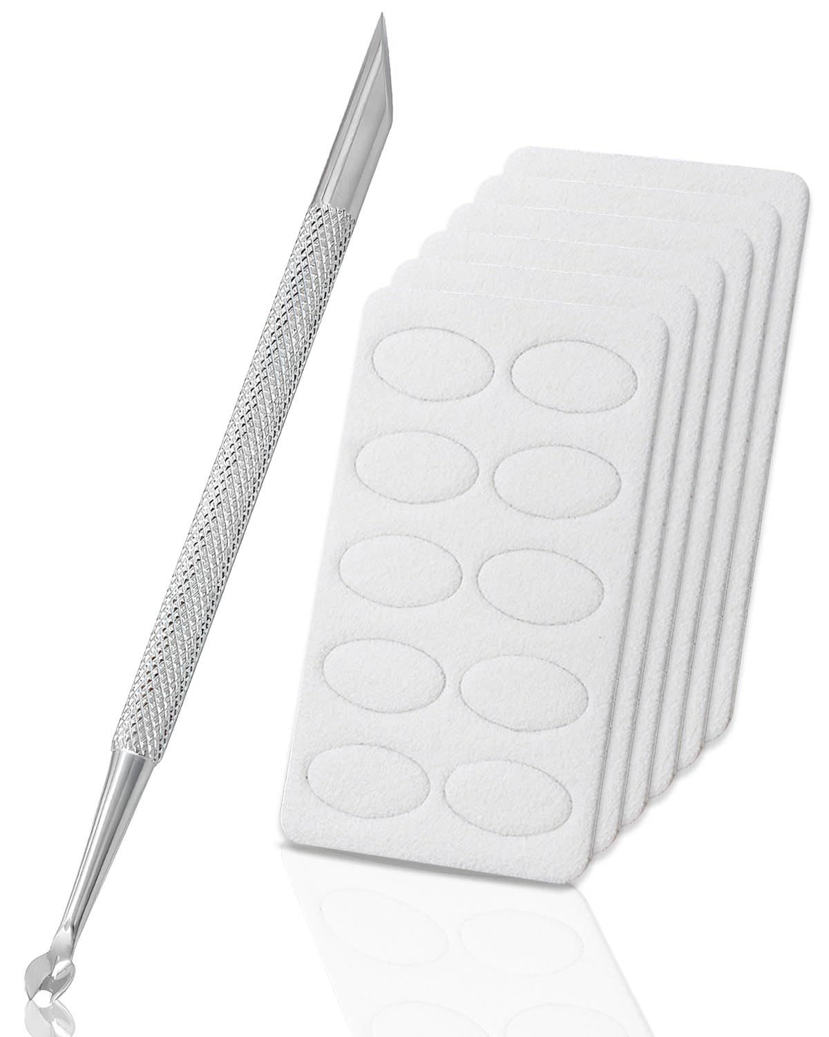 Cuticle Pusher Tool,Nail Cuticle Pusher with 3 Sheets 1003 Sheets 180 Grit Sandpaper Sheets,Professional Grade Stainless Steel Cuticle Remover for Manicure Pedicure Nail Art7 PCS