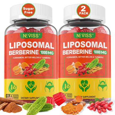 Liposomal Berberine Gummies Organic Berberine HCL Turmeric, Berberine Supplement with Ceylon Cinnamon, Bitter Melon, Fiber for Digestion, Artichoke for Liver, Overall Health, Sugar Free