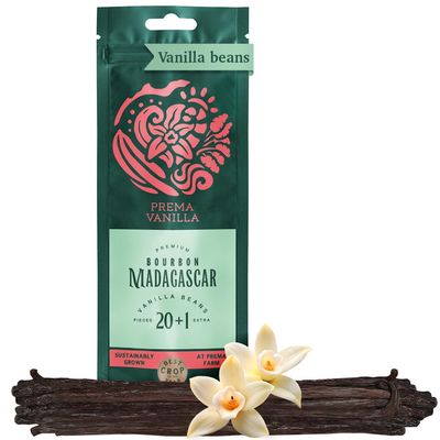 PREMA VANILLA Madagascar Vanilla Beans, Grade A Bourbon Pods For Making Vanilla Extract, Good For Cooking And Baking, Rich and Intense Aroma, Pack of 20 Beans Plus 1 Gift Bean