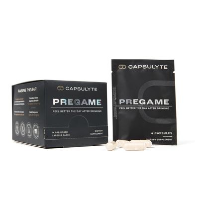 CAPSULYTE Pregame Prevent Feeling Awful After Drinking Alcohol Aid and Liver Health Doctor Formulated DHM, N-Acetyl Cysteine NAC, Milk Thistle Box of 14 Packets 56 Capsules
