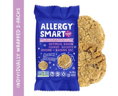 Allergy Smart Crunchy OATMEAL RAISIN Vegan Cookies Gluten Free, Nut Free, Egg Free, Dairy Free, Non GMO, Kosher, Celiac Safe Delicious Plant Based School Snack for Kids &amp; On the Go 10 INDIVIDUALLY...