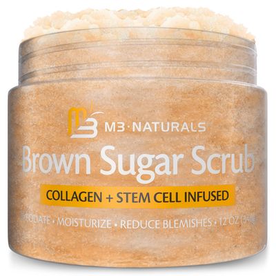Brown Sugar Scrub Face Foot &amp; Body Exfoliator Infused with Collagen and Stem Cell Exfoliating Salt Body Scrub for Toning Skin Cellulite Skin Care by M3 Naturals