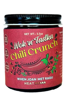Wok n Tadka Chili Crunch Condiment, 6oz, Medium Heat, Organic EVOO, Zero Added Sugar or Sugar Alcohol, Gluten Free, Asian Indian Fusion, When Joan Met Ragu