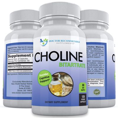 Premium Choline - 500 mg - 120 Veggie Capsules - Supports Cognitive Health, Memory &amp; More - 2 Pack