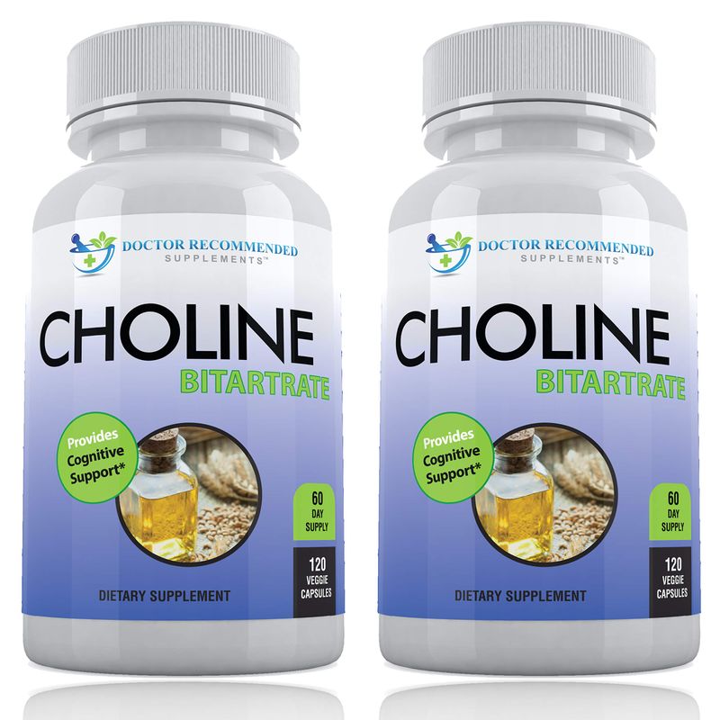 Premium Choline - 500 mg - 120 Veggie Capsules - Supports Cognitive Health, Memory &amp; More - 2 Pack