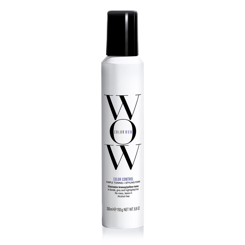 COLOR WOW Color Control Purple Toning Styling Foam - Instantly rids Blonde &amp; Gray hair of brassy, yellow tones, Alcohol free, crunch free styling
