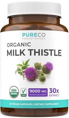 USDA Organic Milk Thistle Capsules - 80 Silymarin Supplement for Liver Support- Super Concentrated 300mg of 30:1 Milk Thistle Extract Equivalent to 9,000mg - Milk Thistle Liver Detox 60 Day Supply