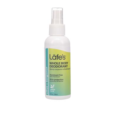 Lafe&#39;s Natural Deodorant 4 Ounce Whole Body Non-Aerosol Deodorant Spray Aluminum, Paraben, &amp; Baking Soda Free Citrus &amp; Bergamot